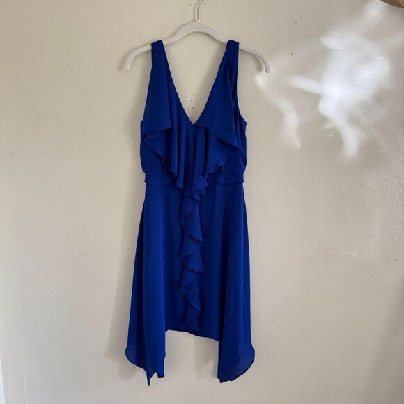 NWT BCBGMaxAzria Jessica Dress Waterfall ruffle handkerchief hem blue 4 - Picture 2 of 11